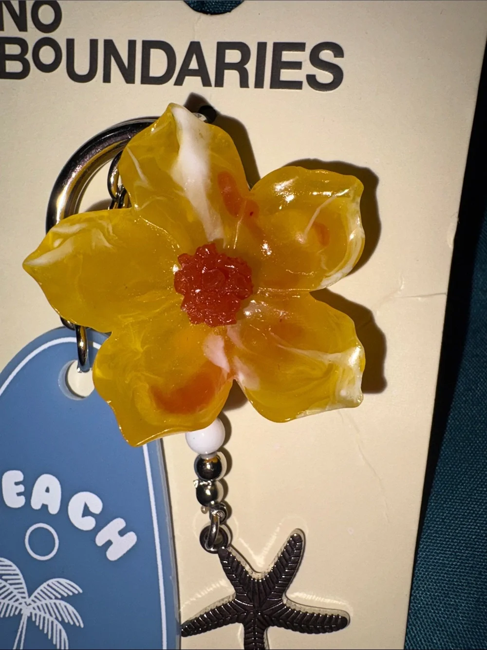 No Boundaries Blue Beach Club Bag Charm with Yellow Flower